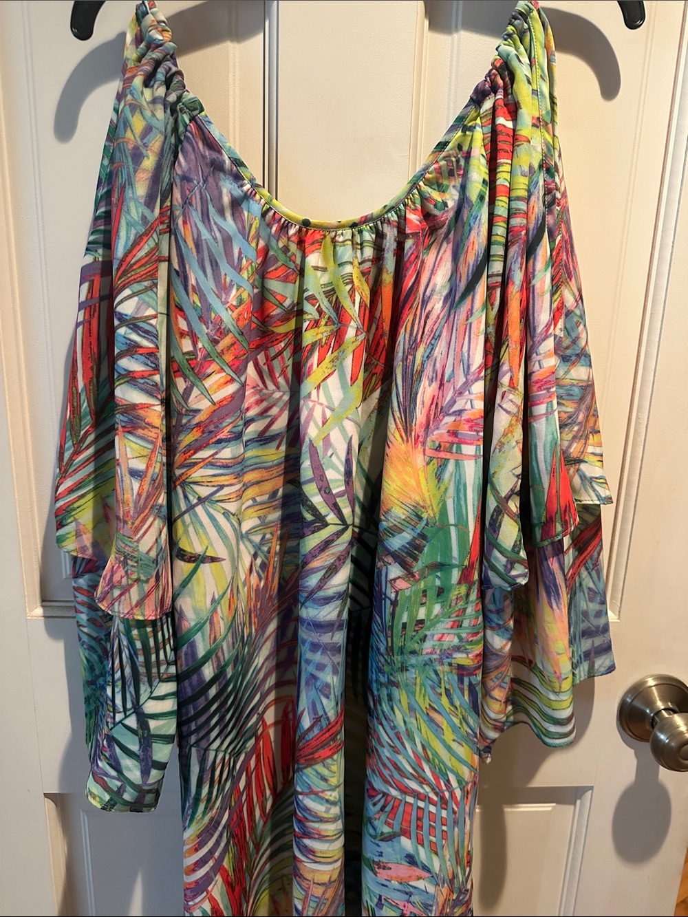 Parker Multicolor Tropical Leaf Off-Shoulder Tunic